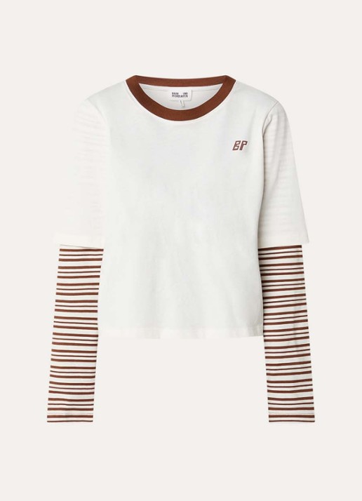 Baum und Pferdgarten Jolin longsleeve met streepprint en logo - voorkant cognac