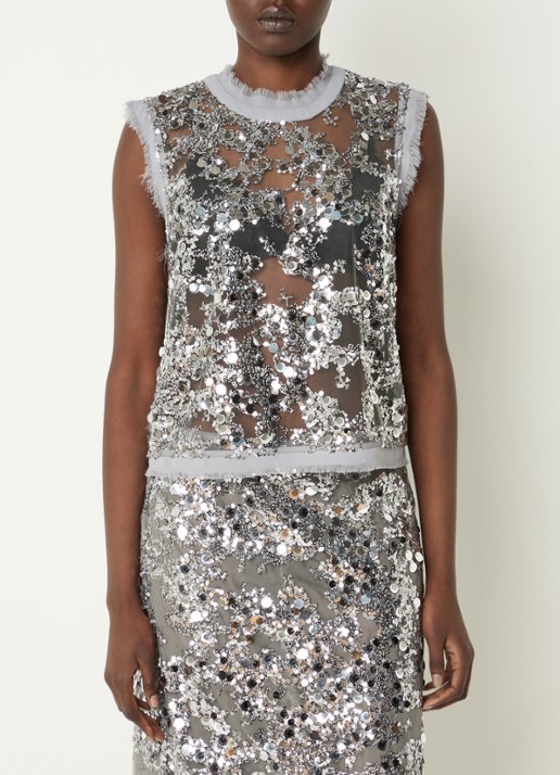 Baum und Pferdgarten Manira semi-transparante top van mesh met strass en gerafeld detail