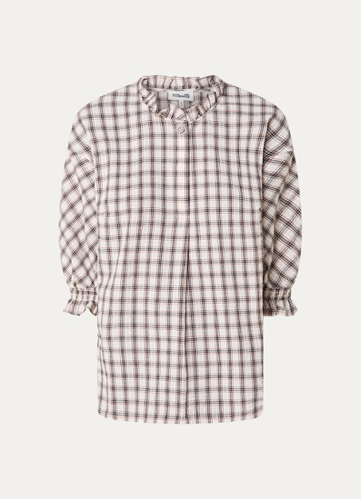 Baum und Pferdgarten Margit blouse met ruitdessin en ruches - voorkant 3 creme