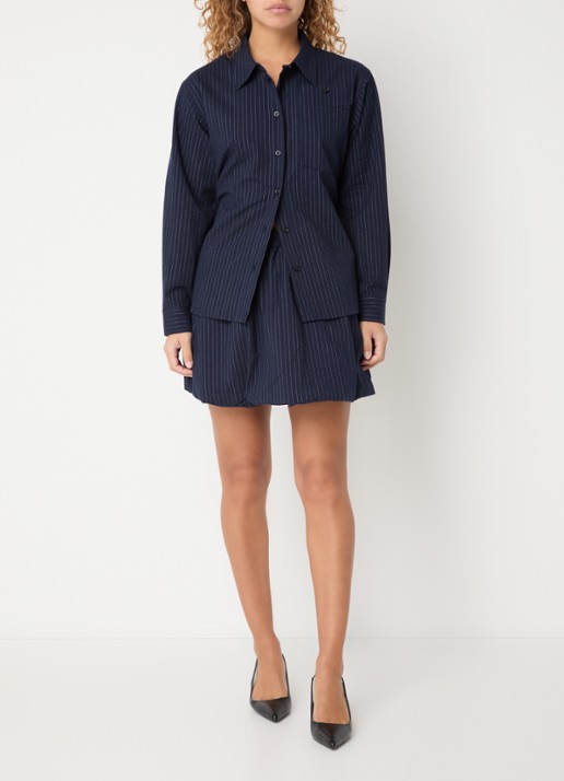 Baum und Pferdgarten Matina blouse met krijtstreep en strikceintuur - voorkant 2 donkerblauw