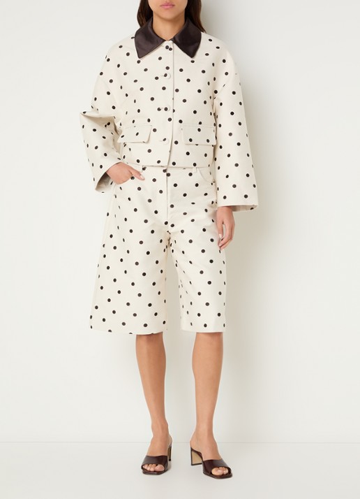 Baum und Pferdgarten Nianne high waist wide fit korte broek met stippenprint - voorkant 4 creme