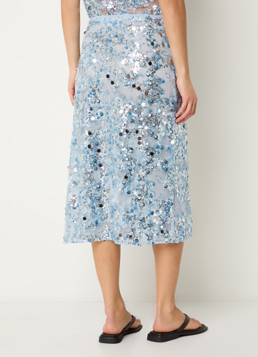 Baum und Pferdgarten Shania midi rok van mesh met pailletten - achterkant 3 lichtblauw