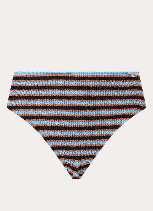 Beachlife High waisted bikinislip met streepprint - voorkant lichtblauw