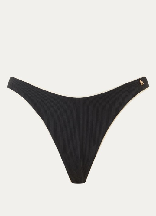 Beachlife High waisted brazilian bikinislip met ribstructuur - voorkant 2 zwart