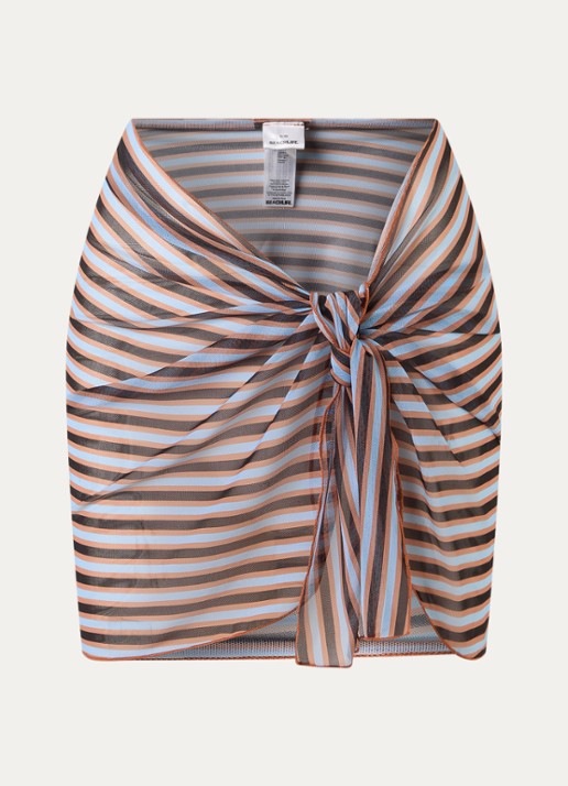 Beachlife Pareo van mesh met streepprint - voorkant 3 oranjebruin