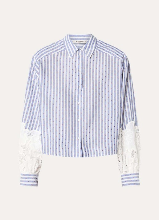 Beaumont Amal blouse met streepdessin - voorkant lichtblauw