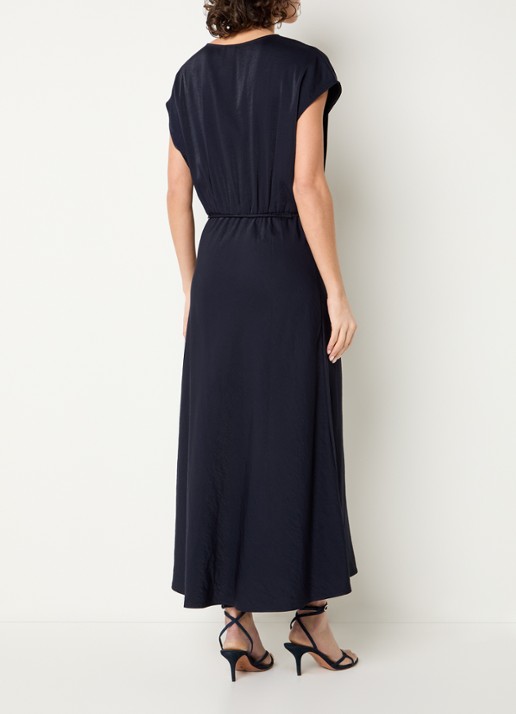 Beaumont Aymee midi jurk met V-hals - achterkant donkerblauw