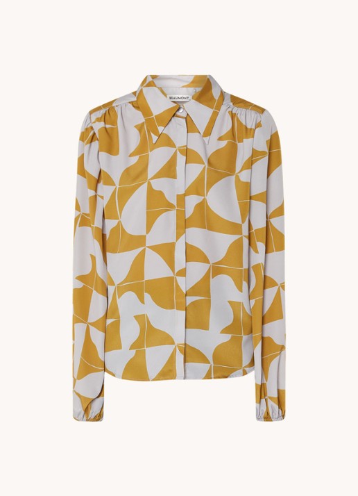 Beaumont Britt blouse met pofmouw en print - voorkant 3 grijs