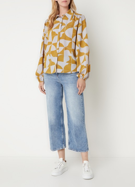 Beaumont Britt blouse met pofmouw en print - voorkant 4 grijs