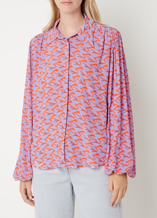 Beaumont Britt blouse met pofmouw en print - detail 2 paars