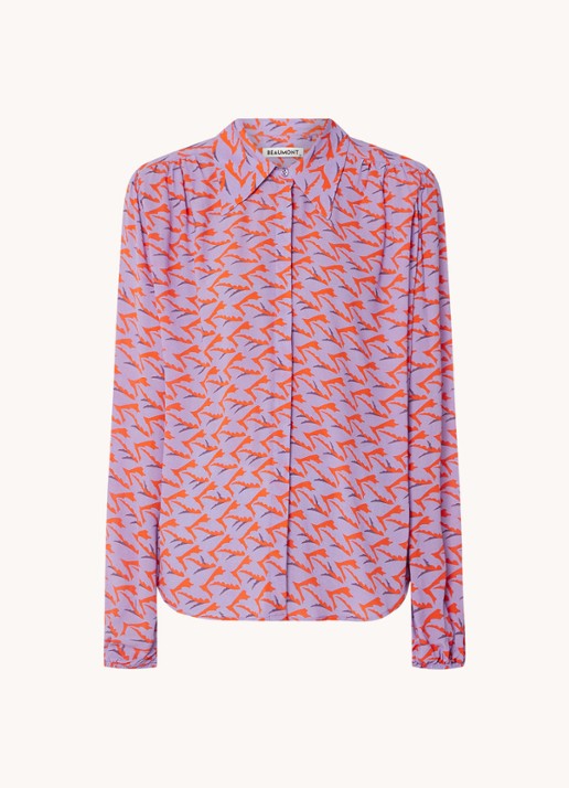 Beaumont Britt blouse met pofmouw en print - voorkant 3 paars