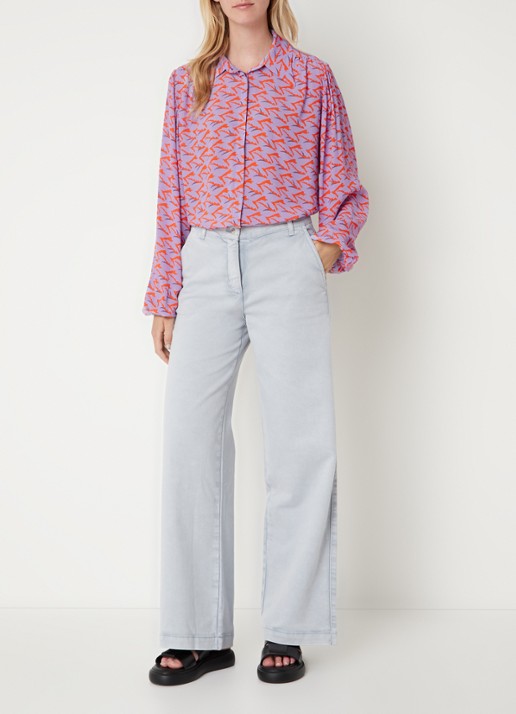 Beaumont Britt blouse met pofmouw en print - voorkant 4 paars