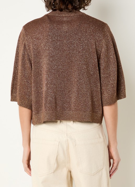 Beaumont Bronte fijngebreide bolero met lurex - achterkant 3 bruin
