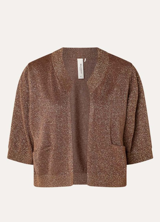 Beaumont Bronte fijngebreide bolero met lurex - voorkant bruin