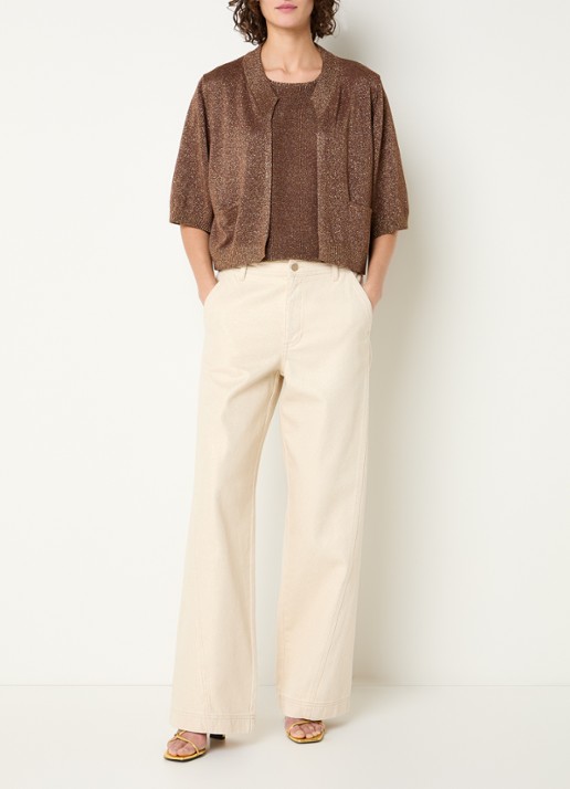 Beaumont Bronte fijngebreide bolero met lurex - voorkant 2 bruin