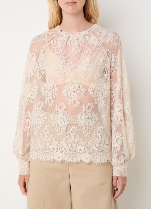 Beaumont Caroline tuniek van kant met ballonmouw - detail 3 creme