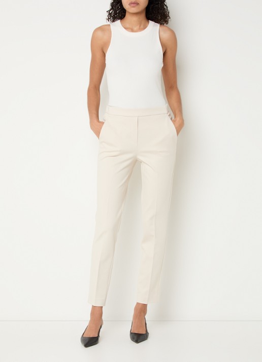 Beaumont Charlie mid waist tapered fit cropped pantalon met steekzakken - voorkant 3 creme