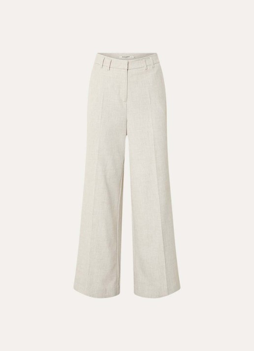 Beaumont Doug high waist wide fit pantalon met gemêleerd dessin - voorkant 3 beige