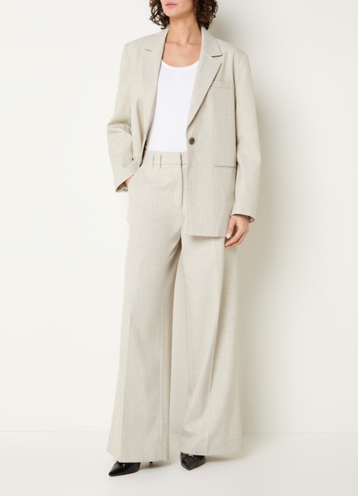 Beaumont Doug high waist wide fit pantalon met gemêleerd dessin - voorkant 4 beige