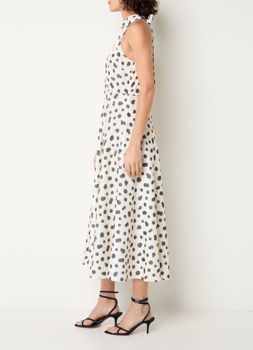Beaumont Esta mid jurk met stippenprint - voorkant 3 gebroken wit