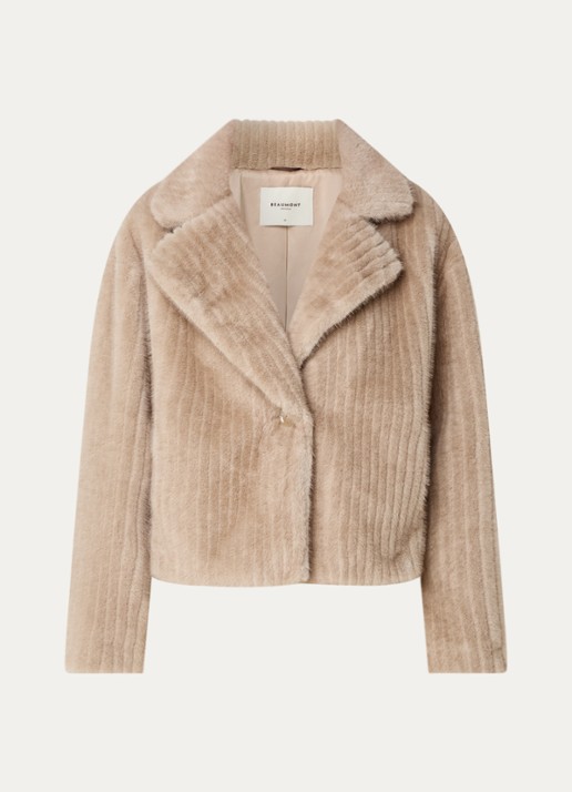 Beaumont fallony jas van imitatiebont met ribstructuur  - voorkant beige
