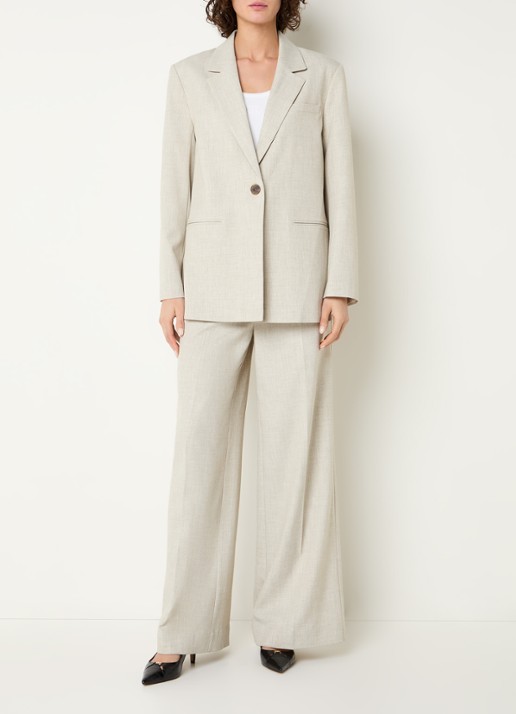 Beaumont Grenoble single-breasted blazer met gemêleerd dessin en strikceintuur - voorkant 3 beige