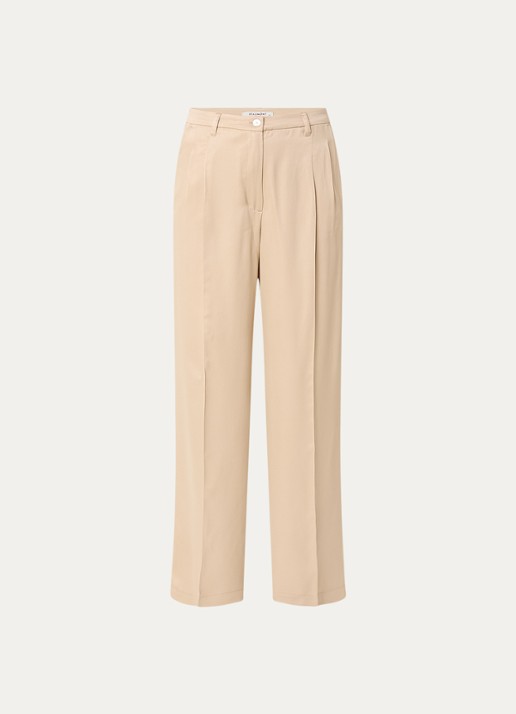 Beaumont James high waist wide fit pantalon van satijn met steekzakken - voorkant beige