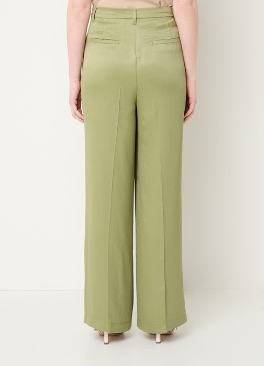 Beaumont James high waist wide fit pantalon van satijn met steekzakken - achterkant mosgroen