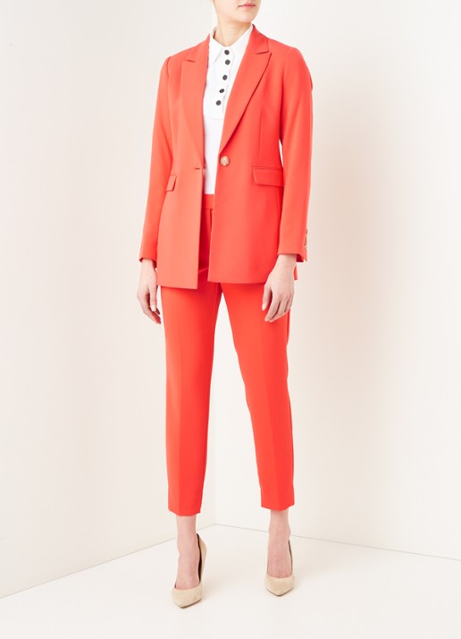 Beaumont Longline blazer met klepzakken - voorkant 3 koraalrood
