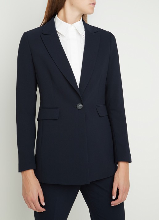 Beaumont Longline blazer van crêpe met klepzakken - detail donkerblauw