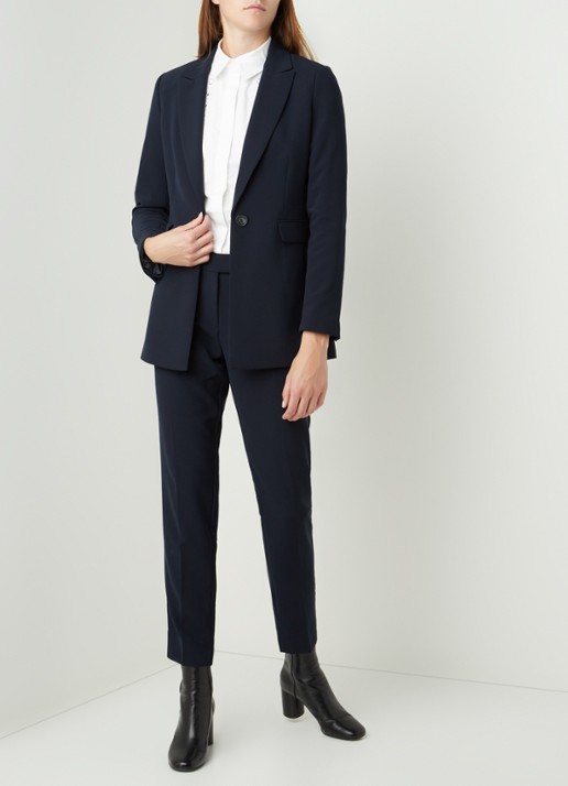 Beaumont Longline blazer van crêpe met klepzakken - voorkant 3 donkerblauw
