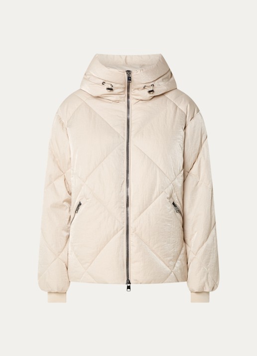 Beaumont Nowy puffer jack met capuchon en glanzende finish  - voorkant creme