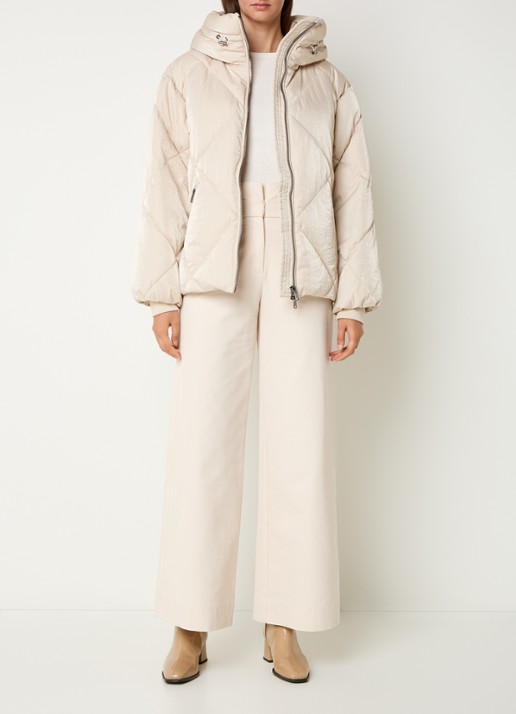 Beaumont Nowy puffer jack met capuchon en glanzende finish  - voorkant 2 creme