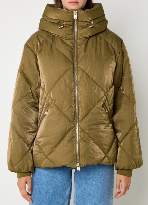 Beaumont Nowy puffer jack met capuchon en glanzende finish  - detail goud