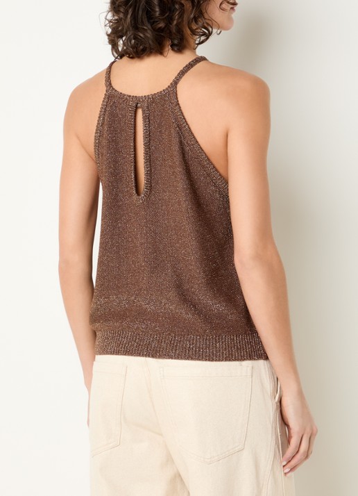 Beaumont Tracy grofgebreide tanktop met lurex - achterkant 4 hazelnootbruin