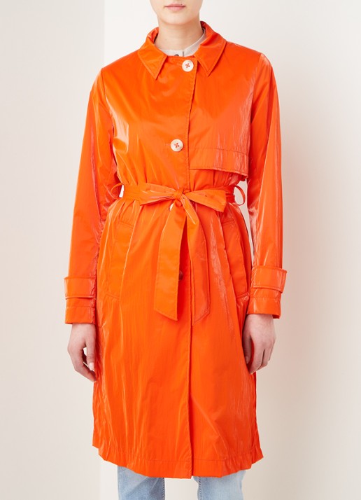 Beaumont Trenchcoat met strikceintuur en steekzakken - detail orange