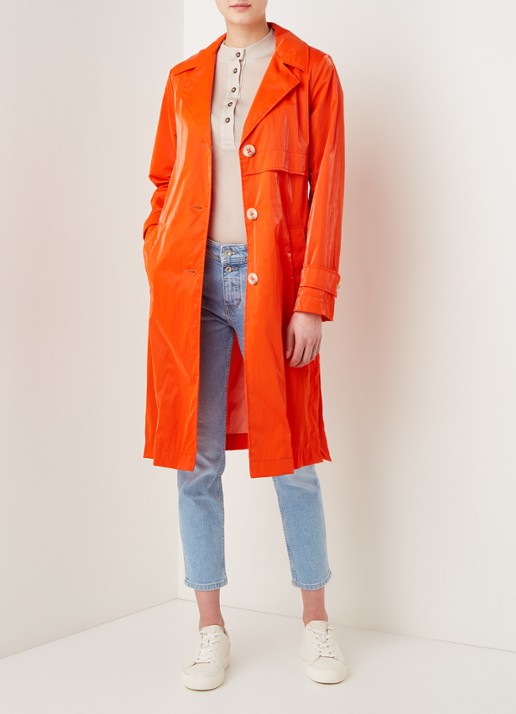 Beaumont Trenchcoat met strikceintuur en steekzakken - voorkant 4 orange