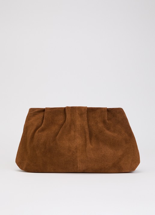 Becksöndergaard Clutch van suède met plooidetail - voorkant roestbruin