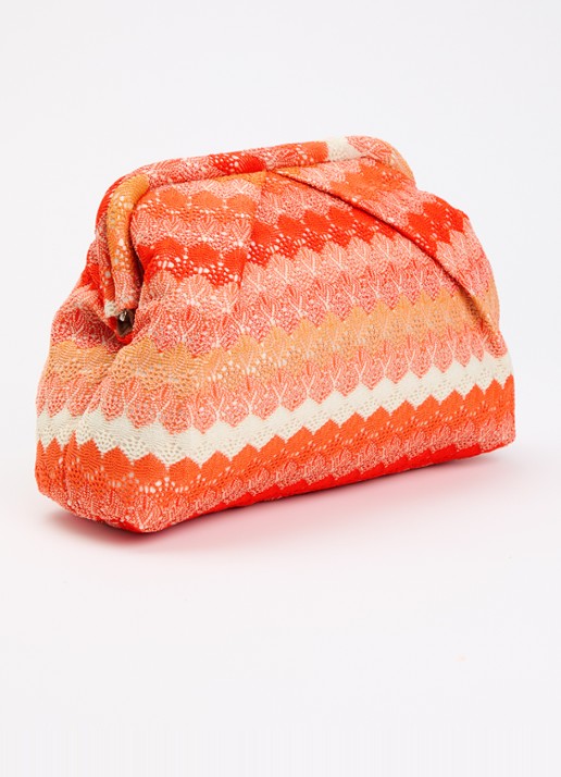 Becksöndergaard Pala Bonita clutch met streepprint - achterkant 5 oranjerood