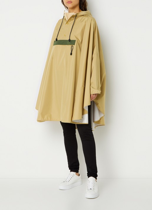 Becksöndergaard Solid oversized poncho met capuchon en ritszak - detail 3 khaki
