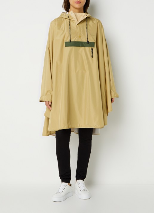 Becksöndergaard Solid oversized poncho met capuchon en ritszak - voorkant 2 khaki