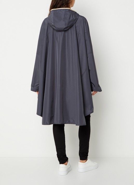 Becksöndergaard Solid oversized poncho met capuchon en ritszak - achterkant 3 donkerblauw