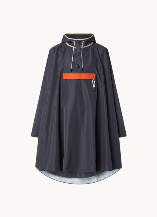 Becksöndergaard Solid oversized poncho met capuchon en ritszak - voorkant donkerblauw