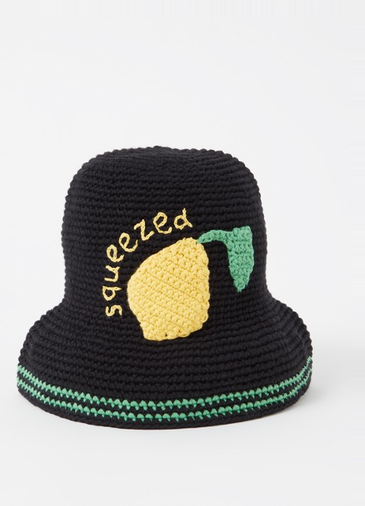 Becksöndergaard Squeezed bucket hoed van crochet - voorkant zwart