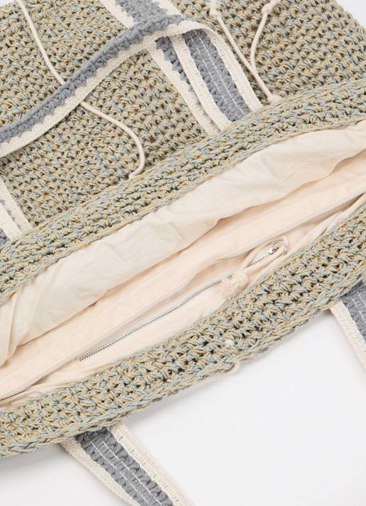 Becksöndergaard Strawchet Pheobe strandtas van raffia - detail 3 blauwgrijs