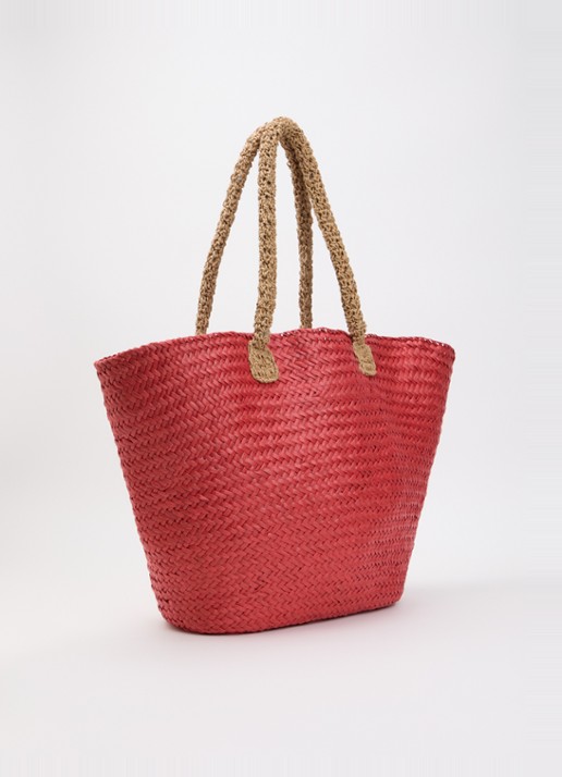 Becksöndergaard Strawie Reese strandtas van raffia - achterkant 5 koraalrood