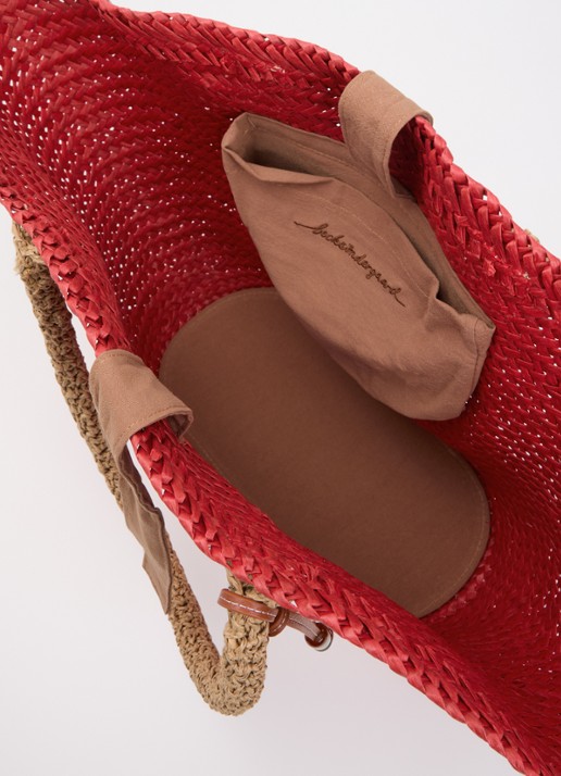 Becksöndergaard Strawie Reese strandtas van raffia - detail 2 koraalrood