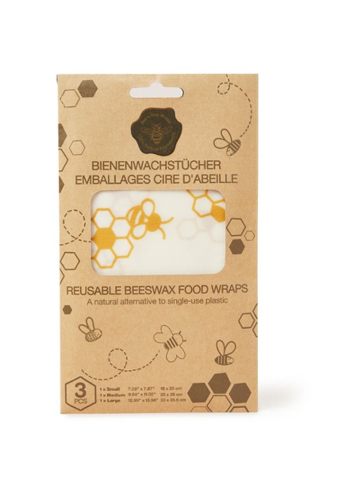 Bee's Wax Beeswax herbruikbare bijenwasdoek set van 3 - voorkant wit