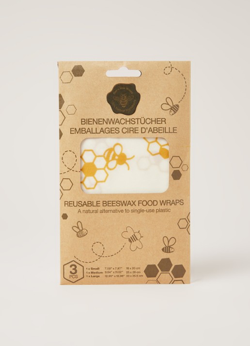 Bee's Wax Beeswax herbruikbare bijenwasdoek set van 3 - voorkant 2 wit