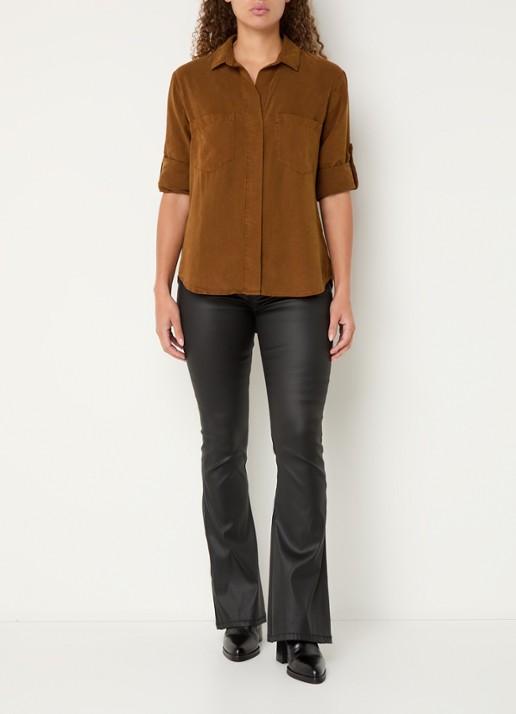 Bella Dahl Blouse  met borstzakken - voorkant 4 bruin